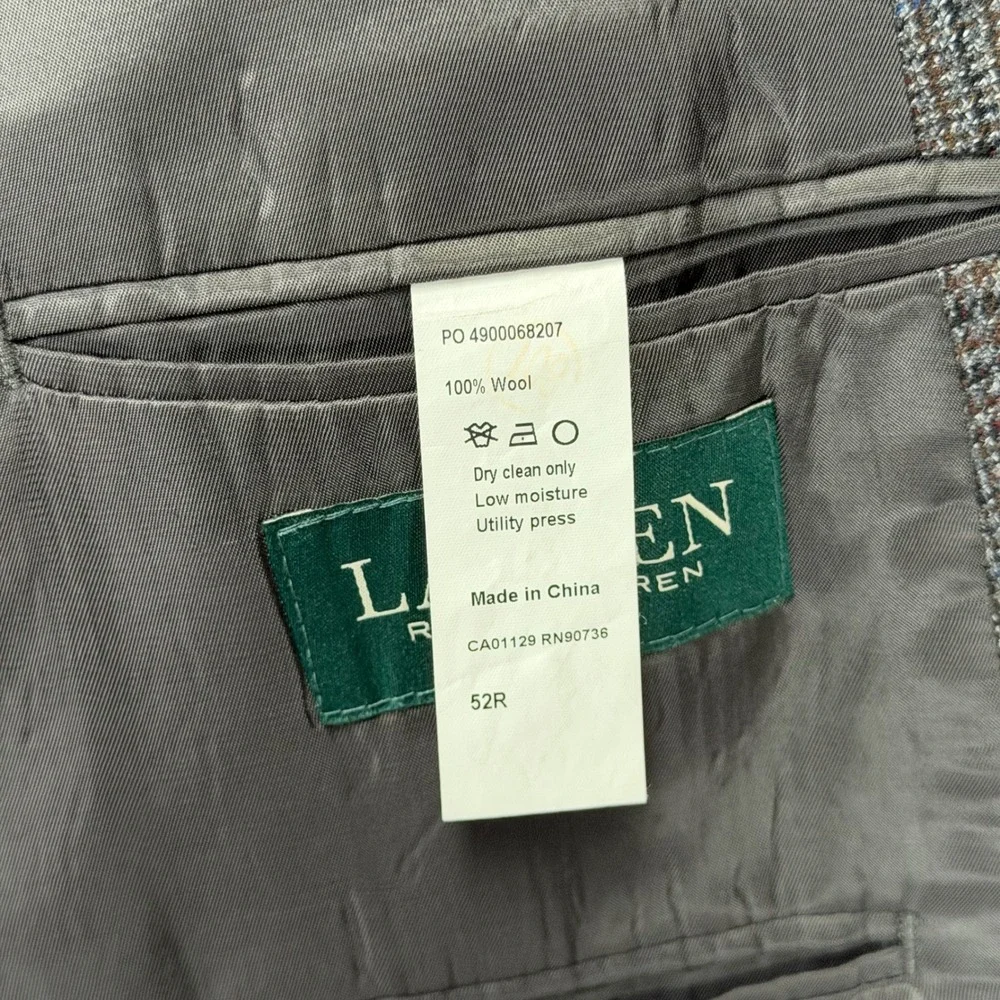 LAUREN RALPH LAUREN Blazer Mens 52R Gray Wool Glen Plaid Sport Coat Jacket